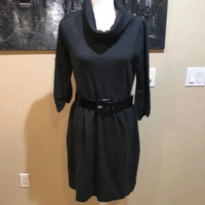 Black/Gray Cowl Neck Midi Sweater Dress 3/4 Sleeves with added Belt-Size L